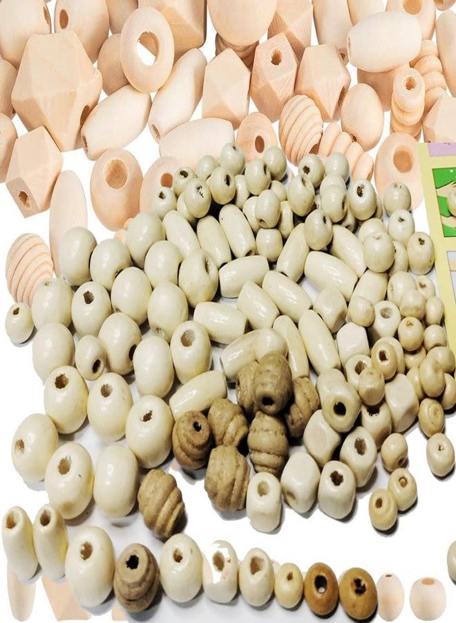 دي آي واي كرافتس مجموعة 130 قطعة من الخرز الخشبي الطبيعي المتنوع غير المصنّع، خرز فاصل دائري/مكعب/مضلع/بيضاوي/عمودي، خرز خشبي غير مصقول، خرز سائب للأساور والقلائد والمجوهرات وديكورات عيد الميلاد (130) - Image 1